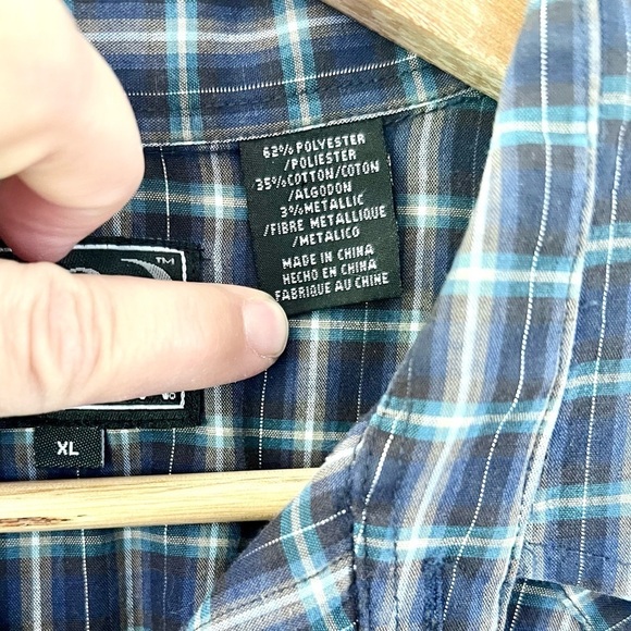 Roper Blue & Silver Metallic Plaid Collared Pearl Snap Western Shirt Size XL - Picture 6 of 11